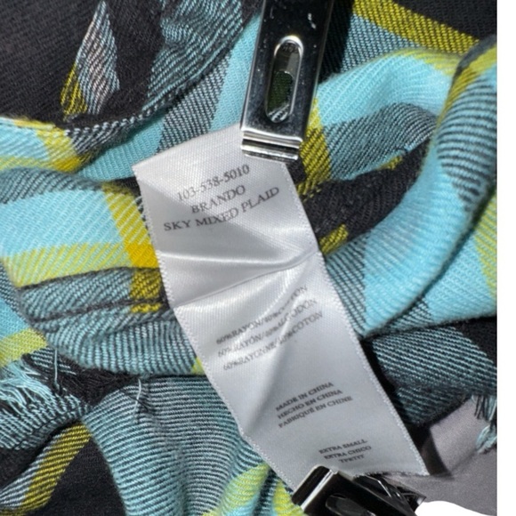 NWOT Rails Brando Button Down Sky Mixed Plaid Flannel Colorblock Blue Yellow XS - Picture 13 of 16
